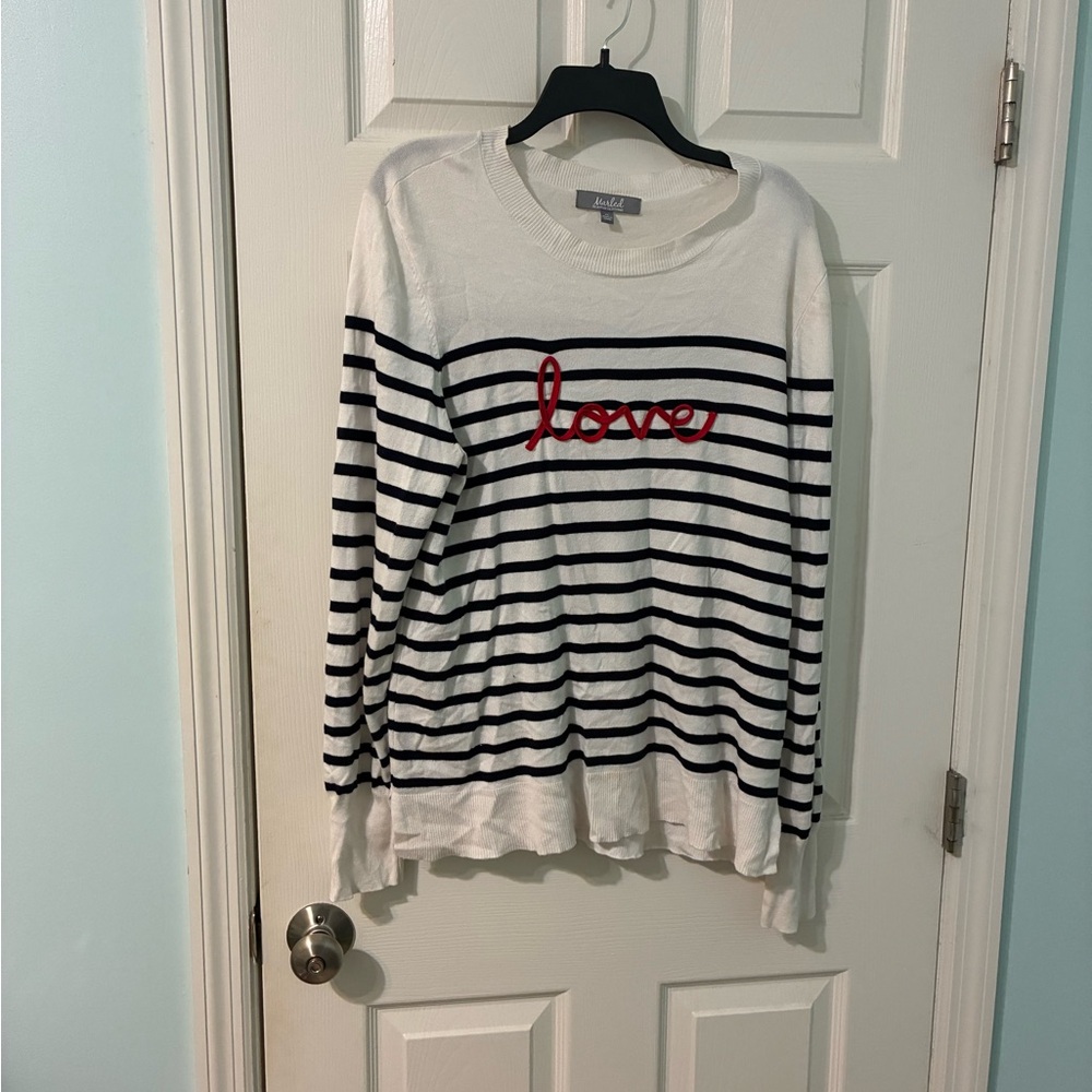 Marled Nautical Stripe Love Graphic Long Sleeve Top